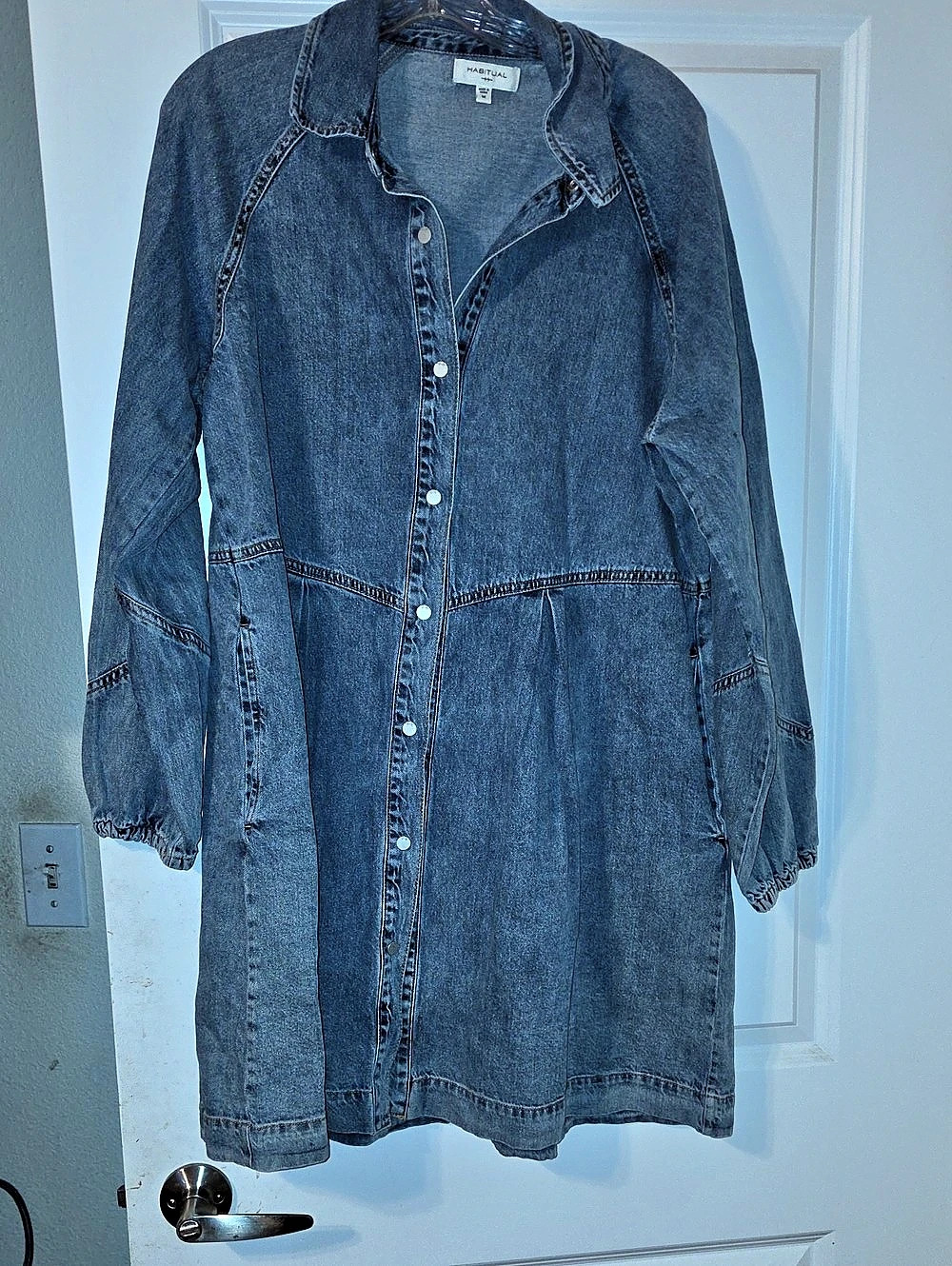Habitual Long Sleeve Button-Up Shirtdress Denim Mini Dress Blue